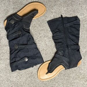 Black Denim Flat Boot Sandals